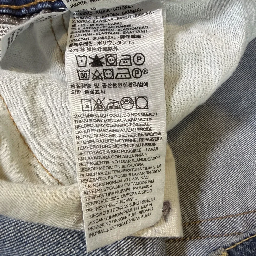 Levi's 511 Jeans Mens 38x34 Blue Denim Whiskered Stretch Distressed Straight Leg